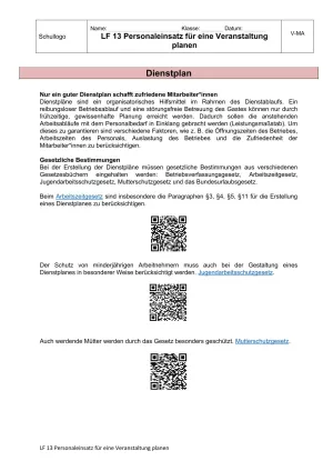 Unterrichtsbaustein: 13.1 Dienstplan Infotext