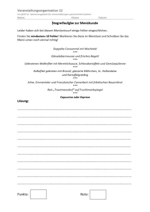 Unterrichtsbaustein: 12.1 Stegreifaufgabe zur Menükunde