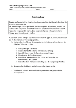 Unterrichtsbaustein: 12.1 Das Verkaufsgespräch: Arbeitsauftrag