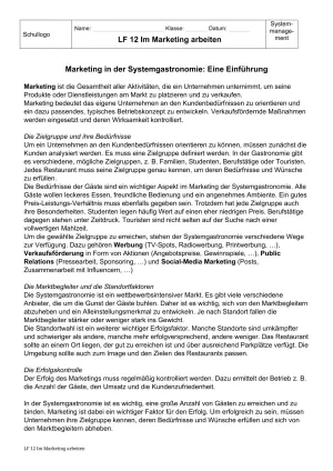 Unterrichtsbaustein: 12.1.1 Marketing in der Systemgastronomie: Eine Einführung