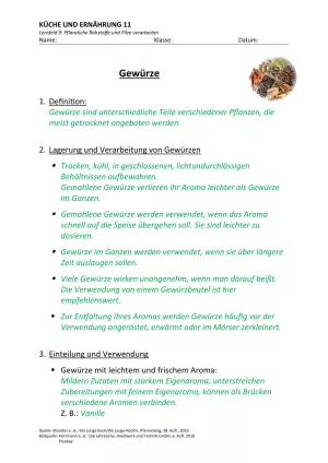 Unterrichtsbaustein: 9.2 Gewürze (Lösung)