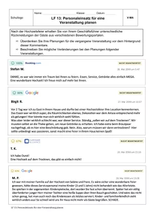 Unterrichtsbaustein: 13.1 Umgang mit Gästefeedback