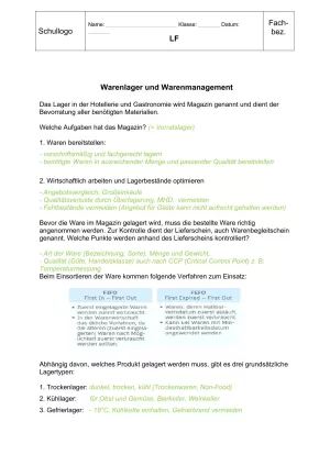 Unterrichtsbaustein: 12.1 Waren lagern