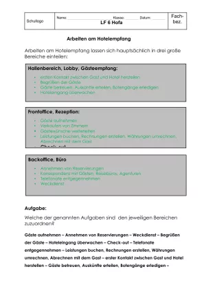 Unterrichtsbaustein: 6.1 Arbeiten am Hotelempfang (Lösung)