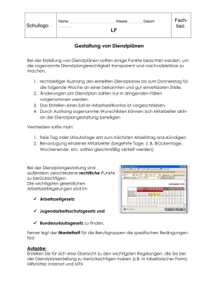 Unterrichtsbaustein: 11.1 Gestaltung von Dienstplänen