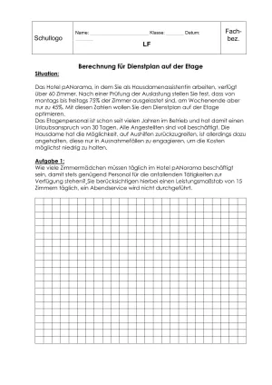 Unterrichtsbaustein: 11.1 Berechnung für Dienstplan auf der Etage