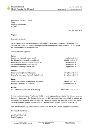 Unterrichtsbaustein: 10.2 Angebot Maierhof GmbH