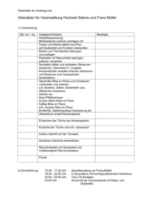Unterrichtsbaustein: 13.1 Ablaufplan für Veranstaltung Hochzeit
