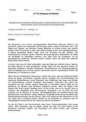 Unterrichtsbaustein: 5.2 Umgang mit verschiedenen Gästetypen