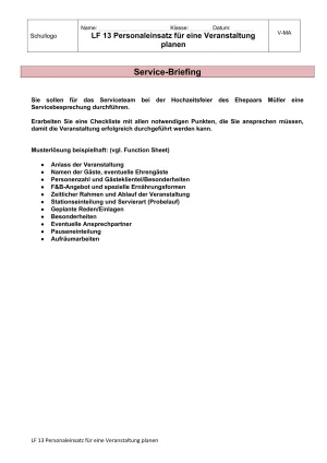 Unterrichtsbaustein: 13.1 Service-Briefing Hochzeitsfeier