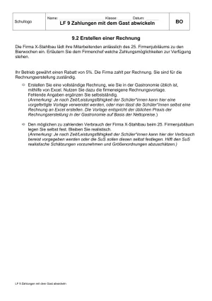 Unterrichtsbaustein: 9.2 Erstellen einer Rechnung (Hinweise)