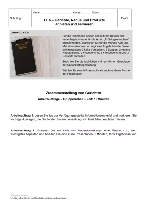 Unterrichtsbaustein: 6.1 Gruppe 2: Zusammenstellung von Gerichten