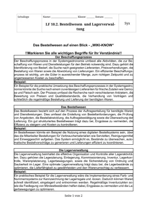Unterrichtsbaustein: 10.1 Das Bestellwesen auf einen Blick