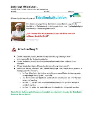 Unterrichtsbaustein: 8.4 Materialkostenberechnung mit Tabellenkalkulation Arbeitsauftrag B