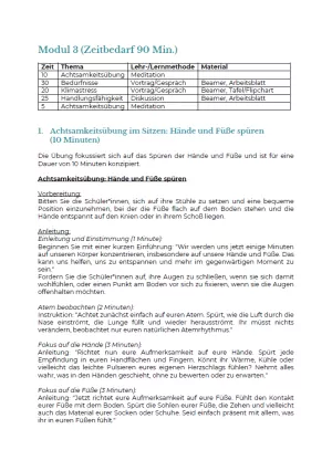 Unterrichtsplanung: Modul 3 | Psychische Gesundheit - Bedürfnisse und Klimastress | Ablaufplan