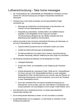 Merkblatt: Modul 5 | Physische Gesundheit - Luftverschmutzung, Überflutung, Klimagerechtigkeit | Take home messages