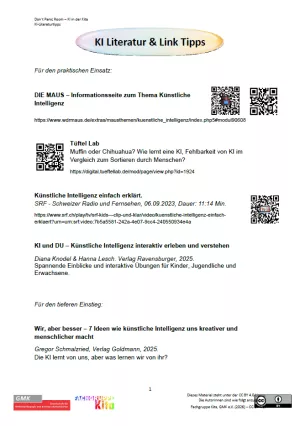 Broschuere: Don’t Panic Room - KI in der Kita | Station 1 "KI-Literaturtipps mit Videoclips"