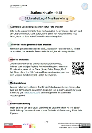 Entdeckendes: Don’t Panic Room - KI in der Kita | Station 3 "Kreativ mit KI - Bildbearbeitung und Musikerstellung"