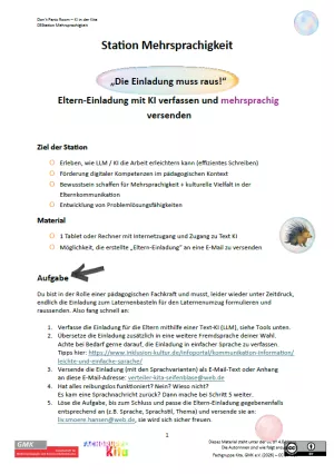 Entdeckendes: Don’t Panic Room - KI in der Kita | Station 5 "Mehrsprachigkeit - Eltern-Einladung mit KI verfassen und mehrsprachig versenden"