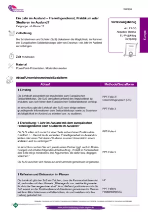 Unterrichtsplanung: Ein Jahr im Ausland - Freiwilligendienst, Praktikum oder Studieren im Ausland? (PDF)