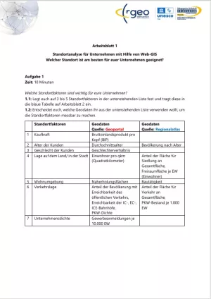 Arbeitsblatt: Arbeitsblatt 1: Standortanalyse mit Web-GIS (Standortfaktoren & Geodaten)