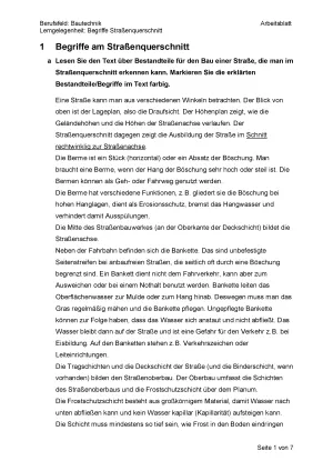 Arbeitsblatt: Begriffe am Straßenquerschnitt - Arbeitsblatt (Word)