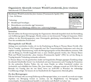 Entdeckendes: Organisierte Aleatorik vertanzt: Witold Lutosławski, Jeux vénitiens