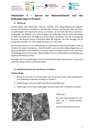 Arbeitsblatt: Arbeitsblatt 6 - Spuren der Materialschlacht und des Stellungskrieges in Flandern