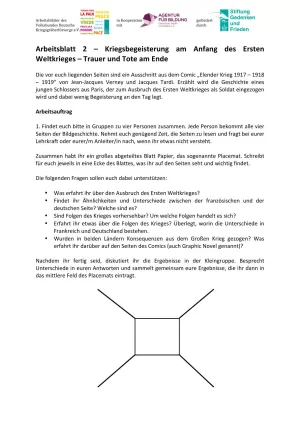 Arbeitsblatt: Arbeitsblatt 2 - Kriegsbegeisterung am Anfang des Ersten Weltkrieges - Trauer und Tote am Ende