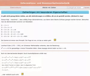 Webseite: Zahlenfolgen mit besonderen Eigenschaften