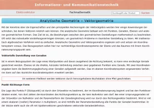 Webseite: Analytische Geometrie - Vektorgeometrie