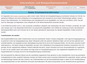 Webseite: Realer Einphasentransformator