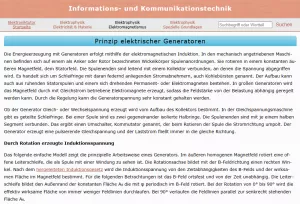 Webseite: Prinzip elektrischer Generatoren