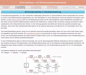 Webseite: Parallelschaltung ohmscher Widerstände