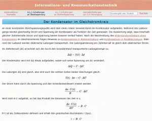 Webseite: Kondensator im Gleichstromkreis