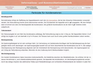 Webseite: Farbcode für Kondensatoren