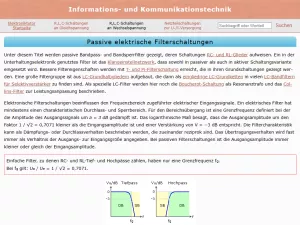Webseite: Passive elektrische Filterschaltungen