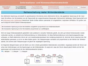 Webseite: Reihenschaltung ohmscher Widerstände