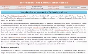 Webseite: Impedanzberechnungen im Wechselstromkreis