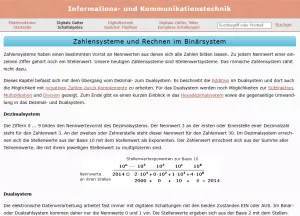 Webseite: Zahlensysteme und Rechnen im Binärsystem