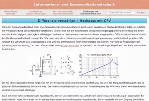 Webseite: Differenzierverstärker - Hochpass mit OPV