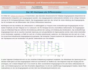 Webseite: Der RC-Hochpass als Differenzierer