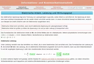 Webseite: Elektrische Arbeit, Leistung und Wirkungsgrad