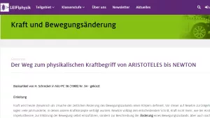 Unterrichtsbaustein: Der Weg zum physikalischen Kraftbegriff von ARISTOTELES bis NEWTON