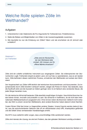 Arbeitsblatt: Zölle | Arbeitsblatt