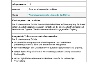 Unterrichtsplanung: Wareneingangskontrolle selbständig durchführen (DOCX)