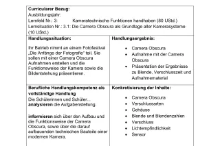 Unterrichtsplanung: Lernsituationen „Kameratechnische Funktionen handhaben“ (LF 3)