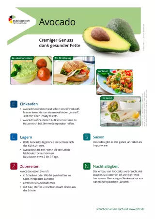 Text: Lebensmittel-Infoblatt: Avocado