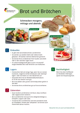 Text: Lebensmittel-Infoblatt: Brot und Brötchen