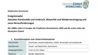 Unterrichtsplanung: Didaktischer Kommentar - Zwischen Kontinuität und Umbruch